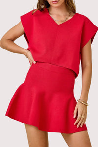 Ana Sleeveless V-neck Sweater Top and Flared Mini Skirt Set