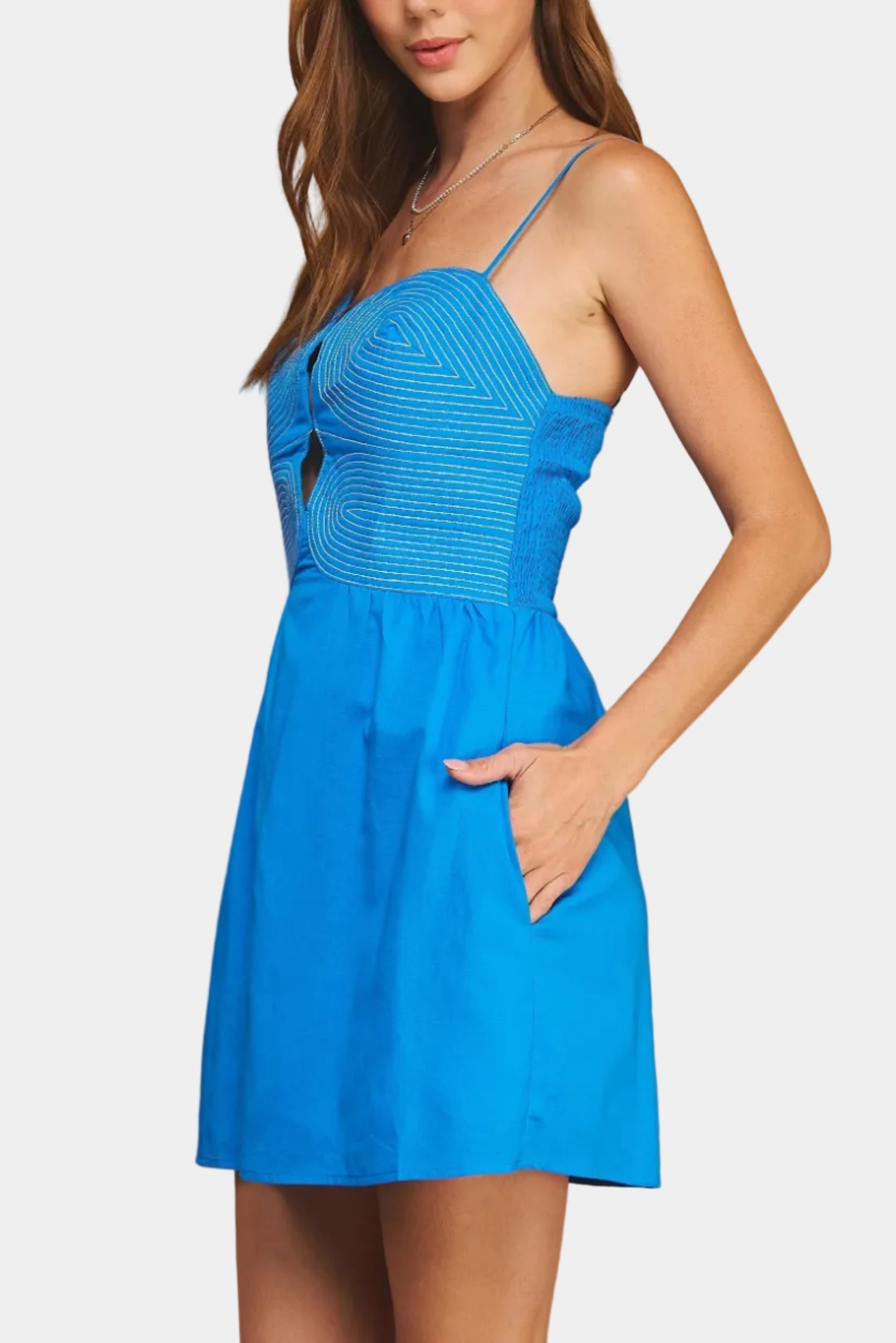 Reeves Top Stitched Mini Dress in Parisian Blue