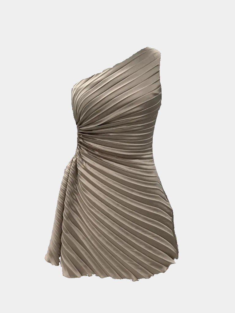 Carly One Shoulder Pleated Mini Dress