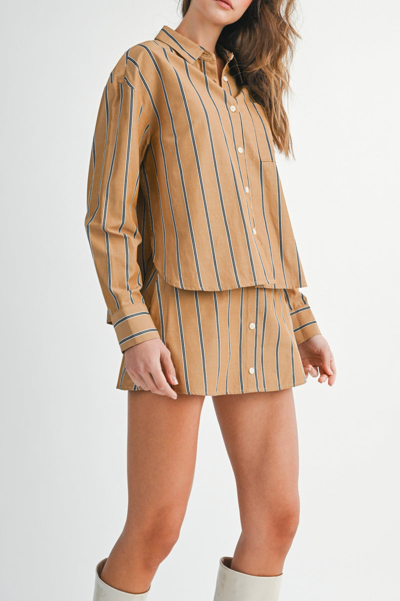 Eileen Striped Long Sleeve Shirt & Skort Set
