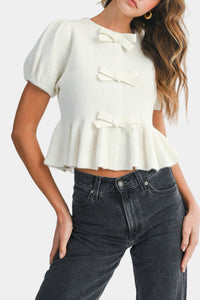 Dawn Peplum Knit Bow Top