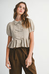 Amery Peplum Knit Bow Top