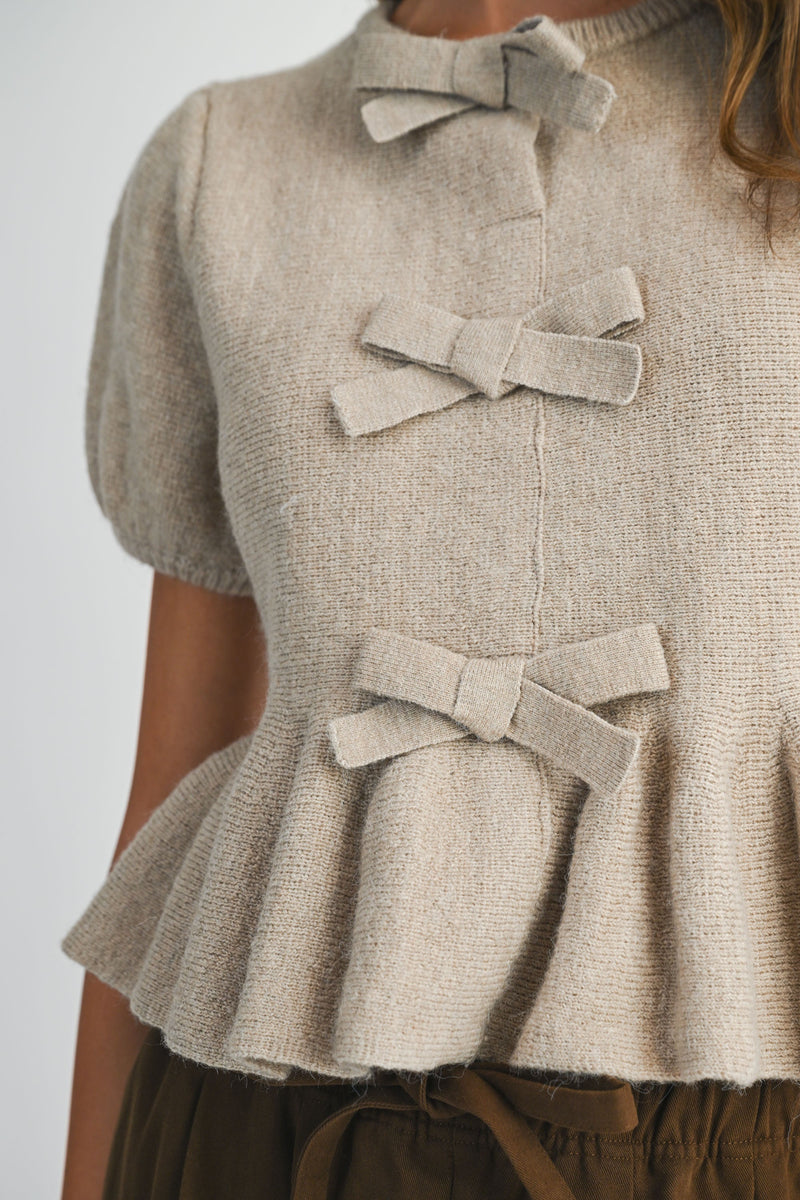 Amery Peplum Knit Bow Top