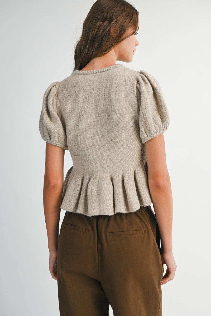 Amery Peplum Knit Bow Top
