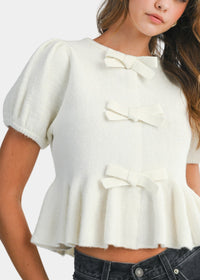 Dawn Peplum Knit Bow Top