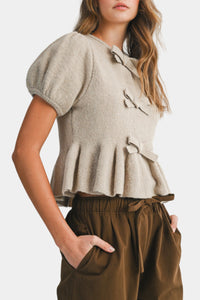 Amery Peplum Knit Bow Top