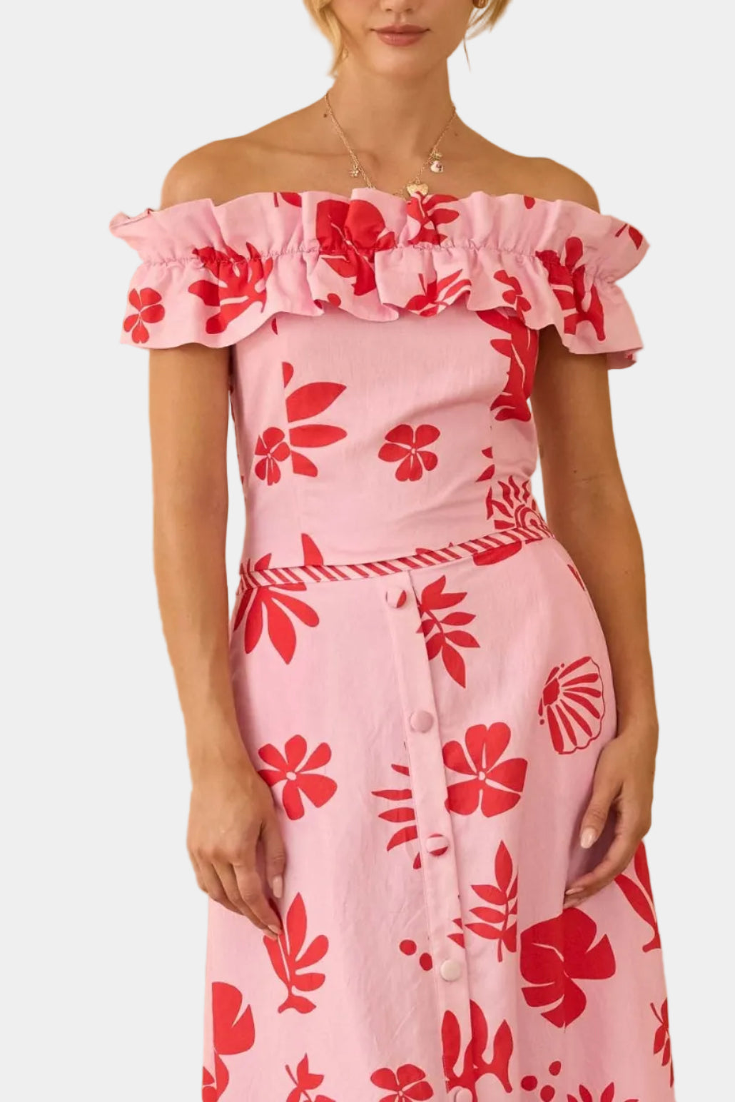 Kamren Printed Strapless Ruffle Top