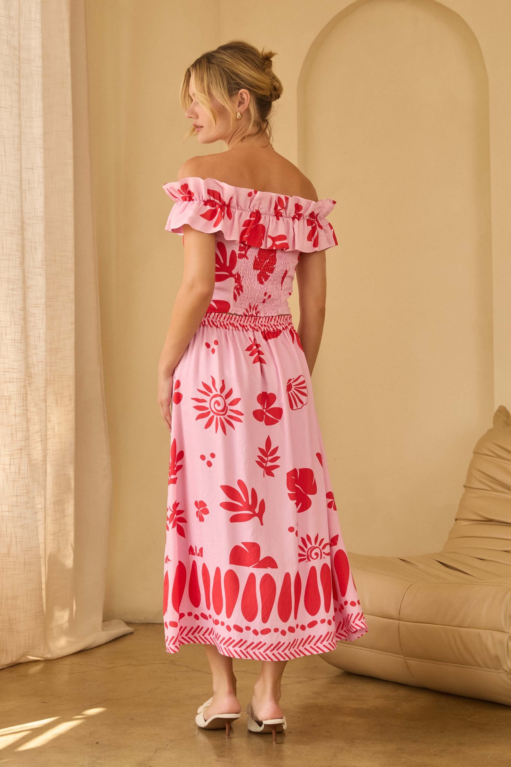 Kamren Printed Strapless Ruffle Top