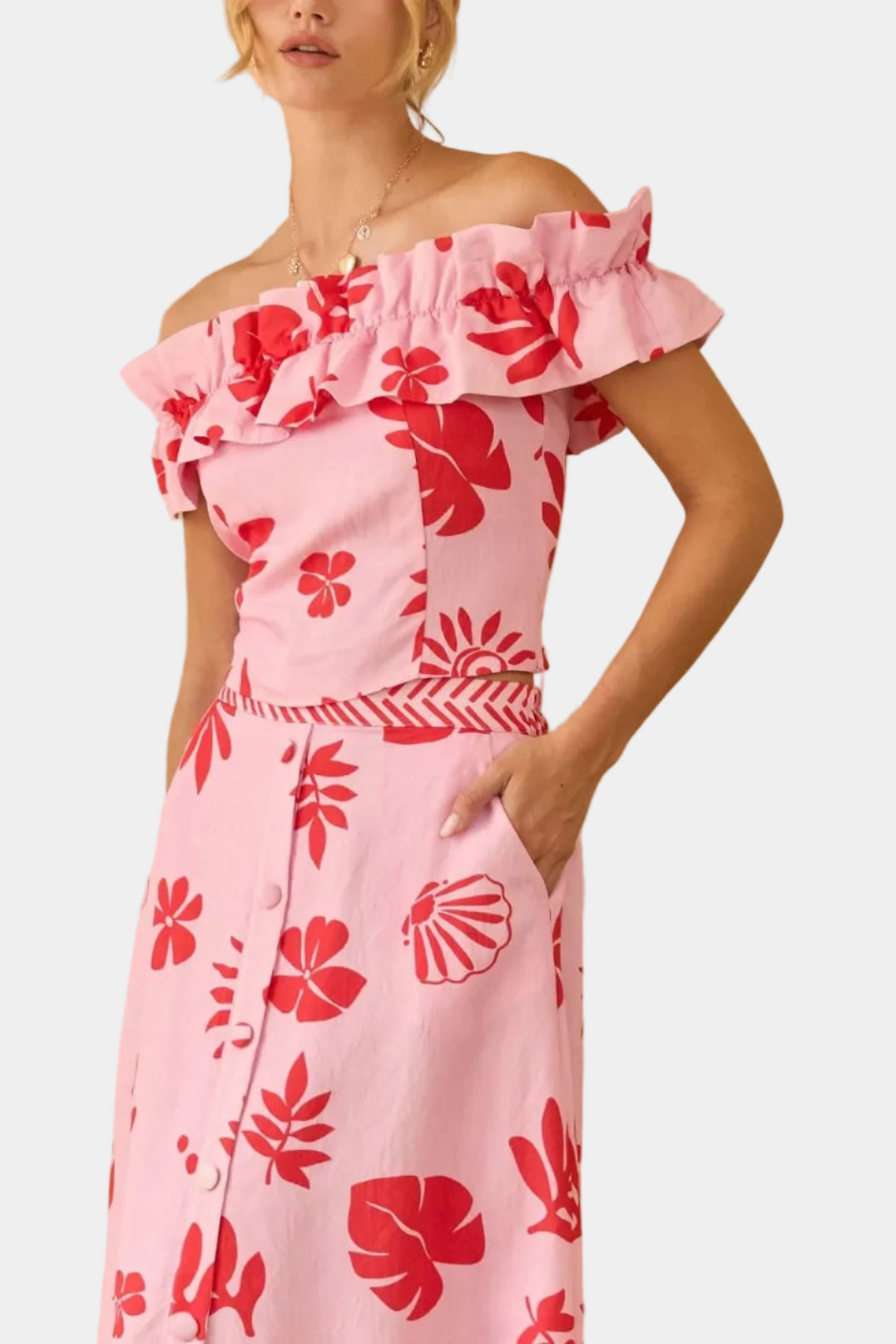 Kamren Printed Strapless Ruffle Top