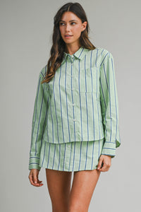 Eileen Striped Long Sleeve Shirt & Skort Set in Mint