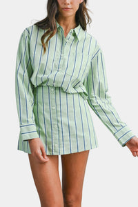 Eileen Striped Long Sleeve Shirt & Skort Set in Mint