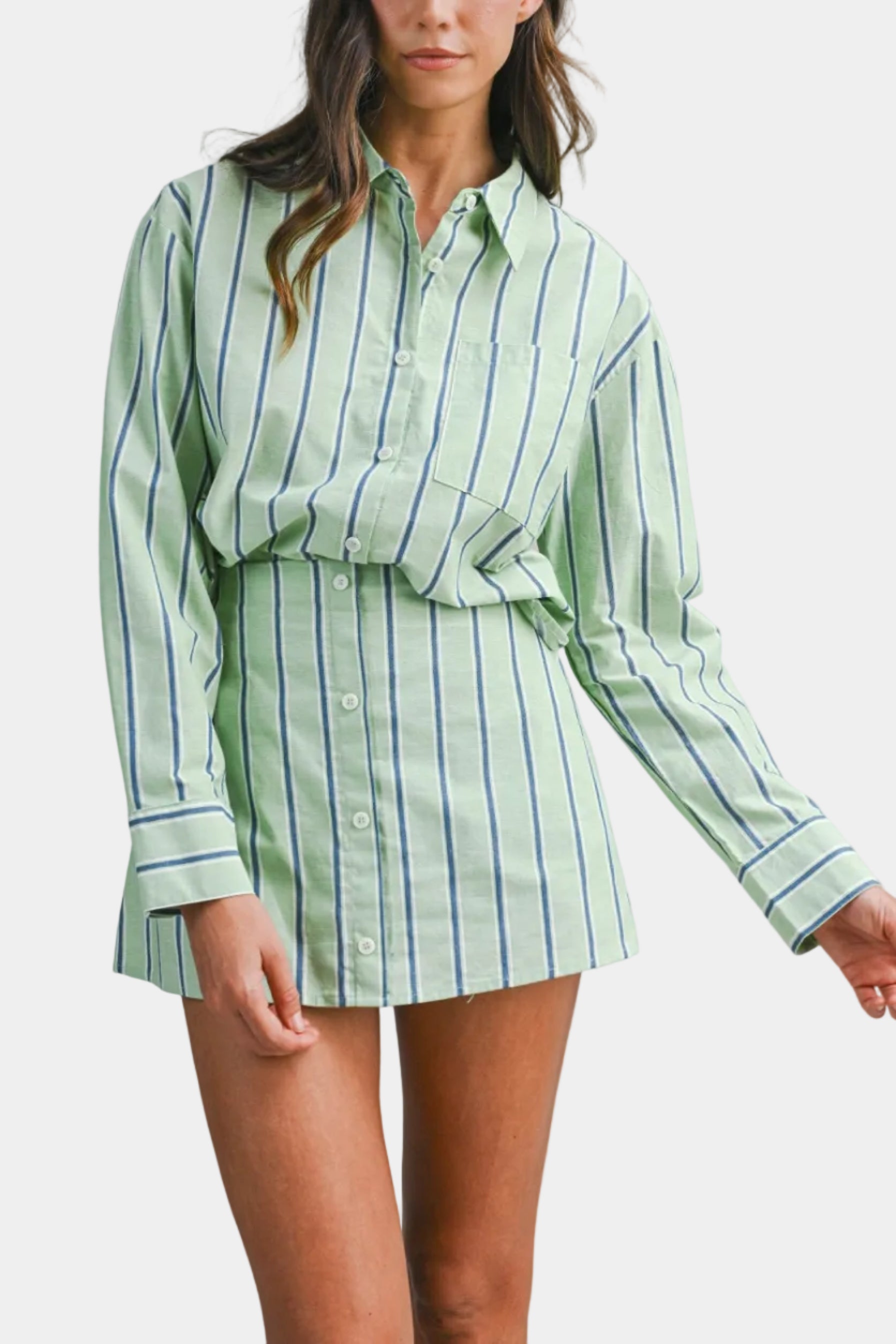 Eileen Striped Long Sleeve Shirt & Skort Set in Mint