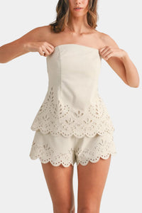 Kara Embroidered Strapless Top & Shorts Set