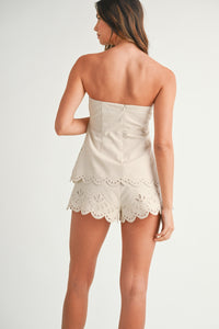 Kara Embroidered Strapless Top & Shorts Set