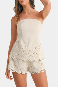 Kara Embroidered Strapless Top & Shorts Set