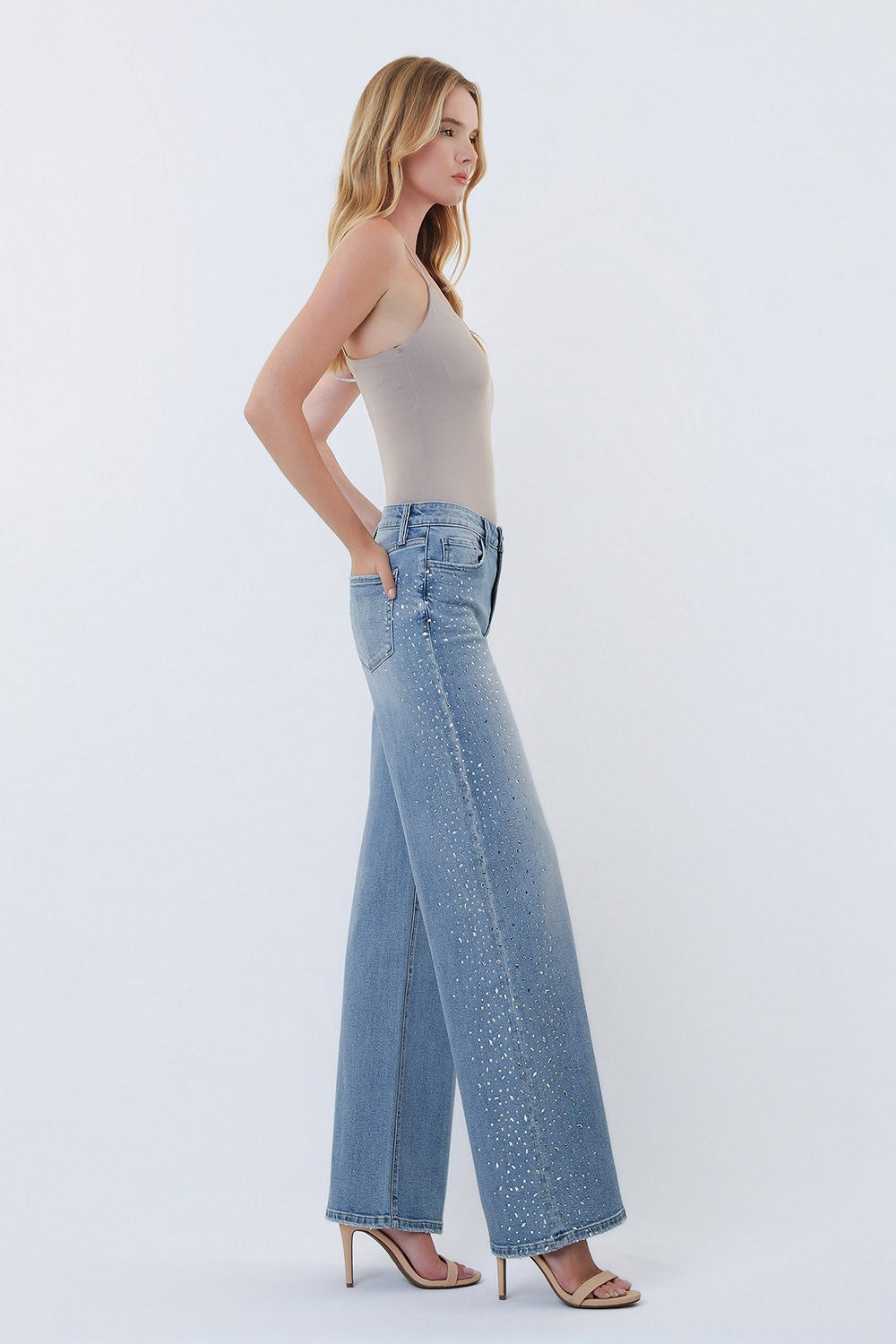 Intrigue High Rise Embellished Wide Jeans