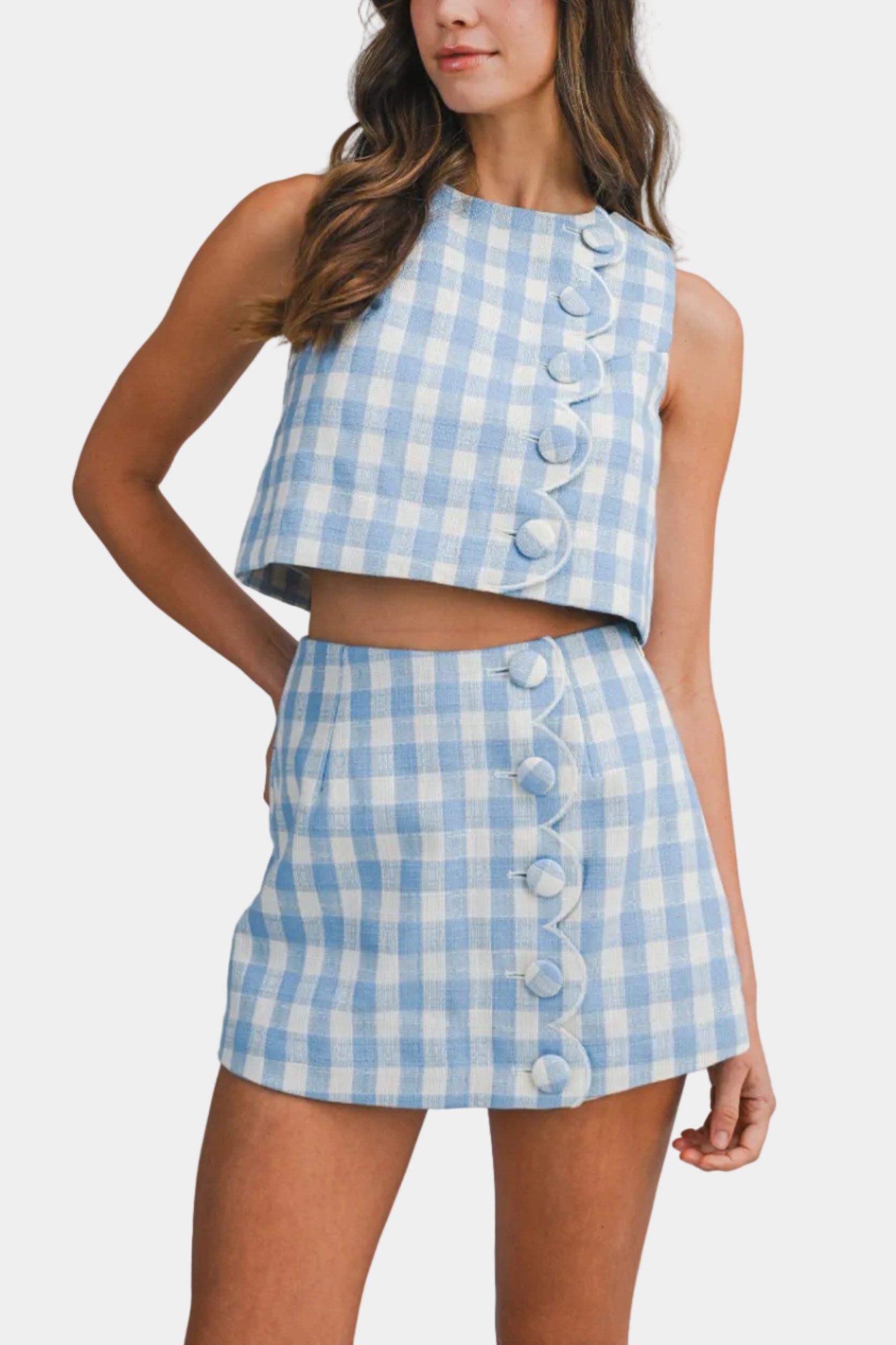 Bella Gingham Scallop Top & Skort Set
