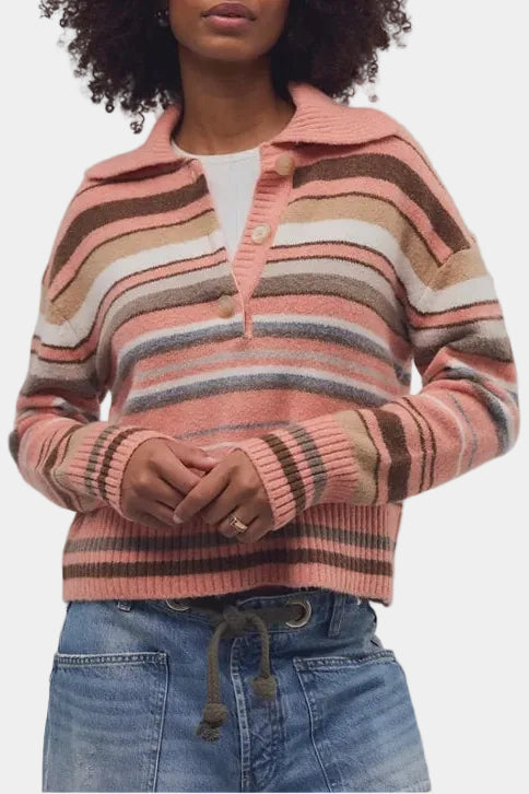 Free People Trading Up Stripe Polo Sweater