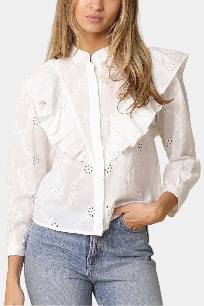 Lia Eyelet Ruffle Detail Blouse