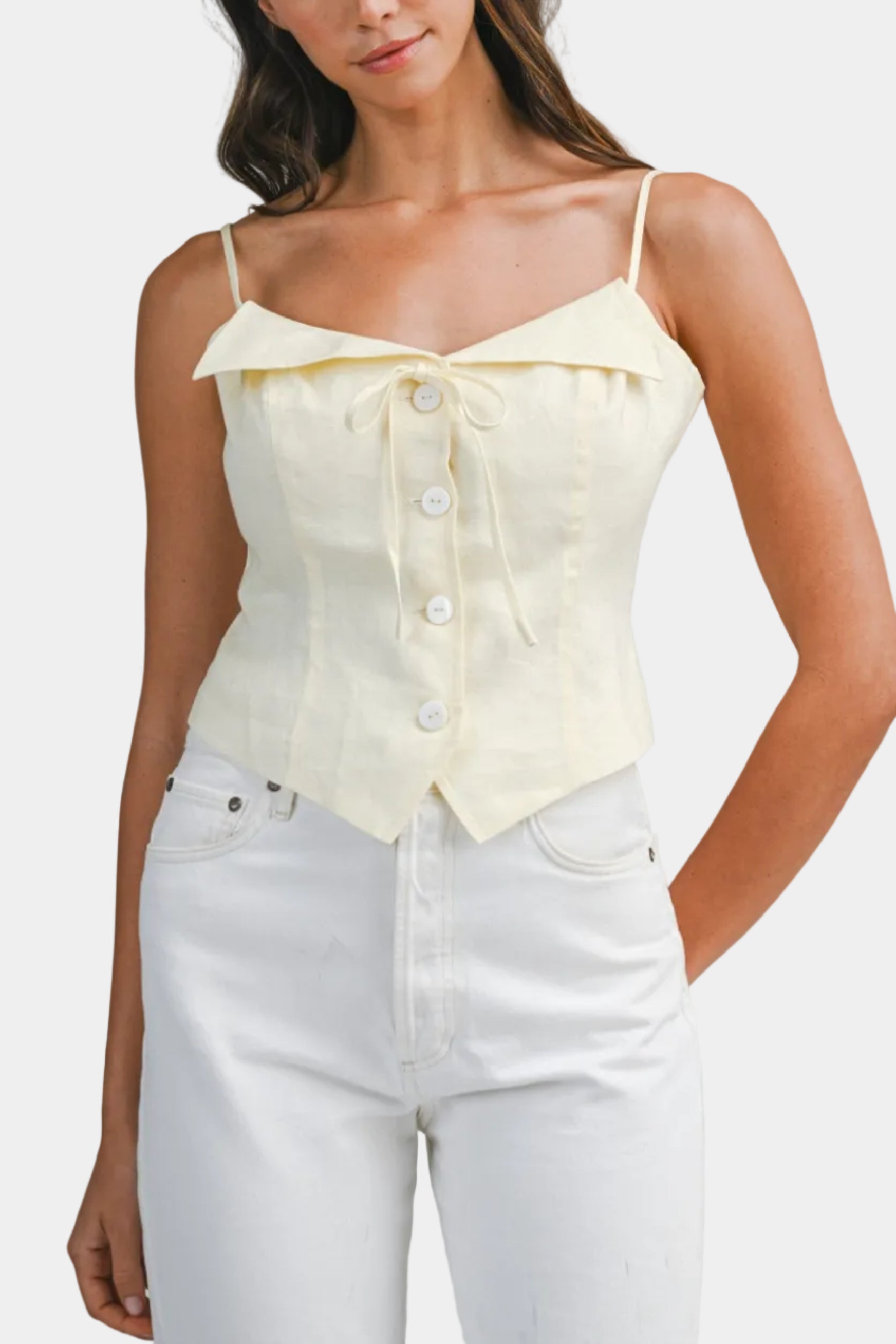 Nala Linen Tank Top in Butter Yellow