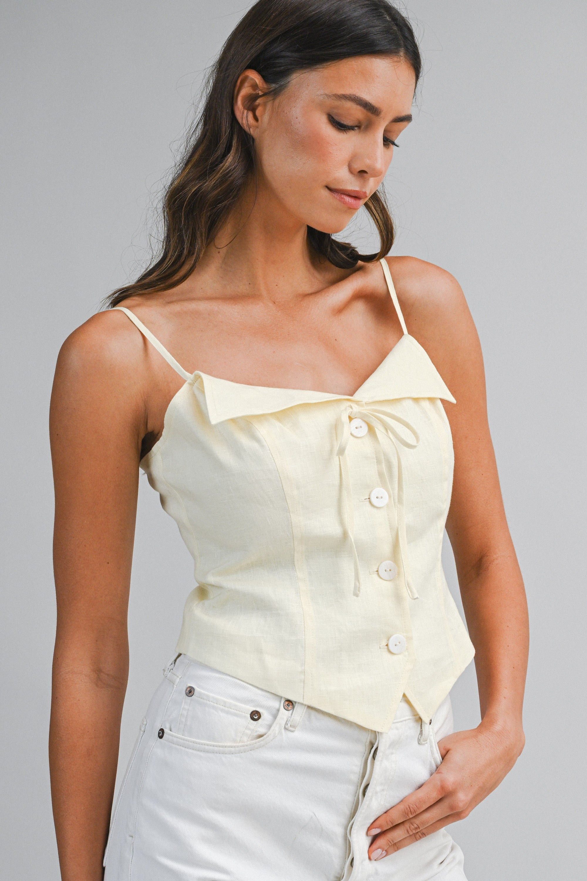 Nala Linen Tank Top in Butter Yellow