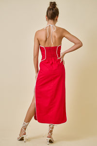 Maddie Halter Midi Dress in Red
