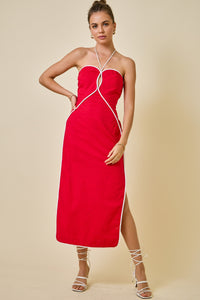 Maddie Halter Midi Dress in Red