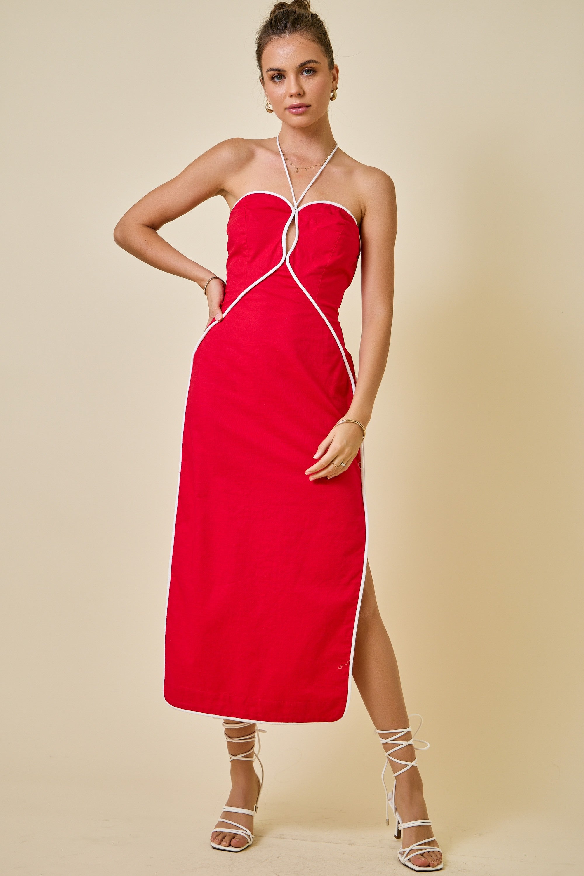 Maddie Halter Midi Dress in Red