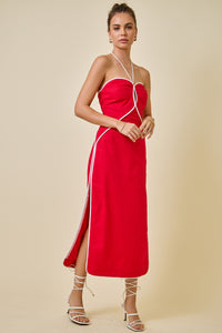 Maddie Halter Midi Dress in Red