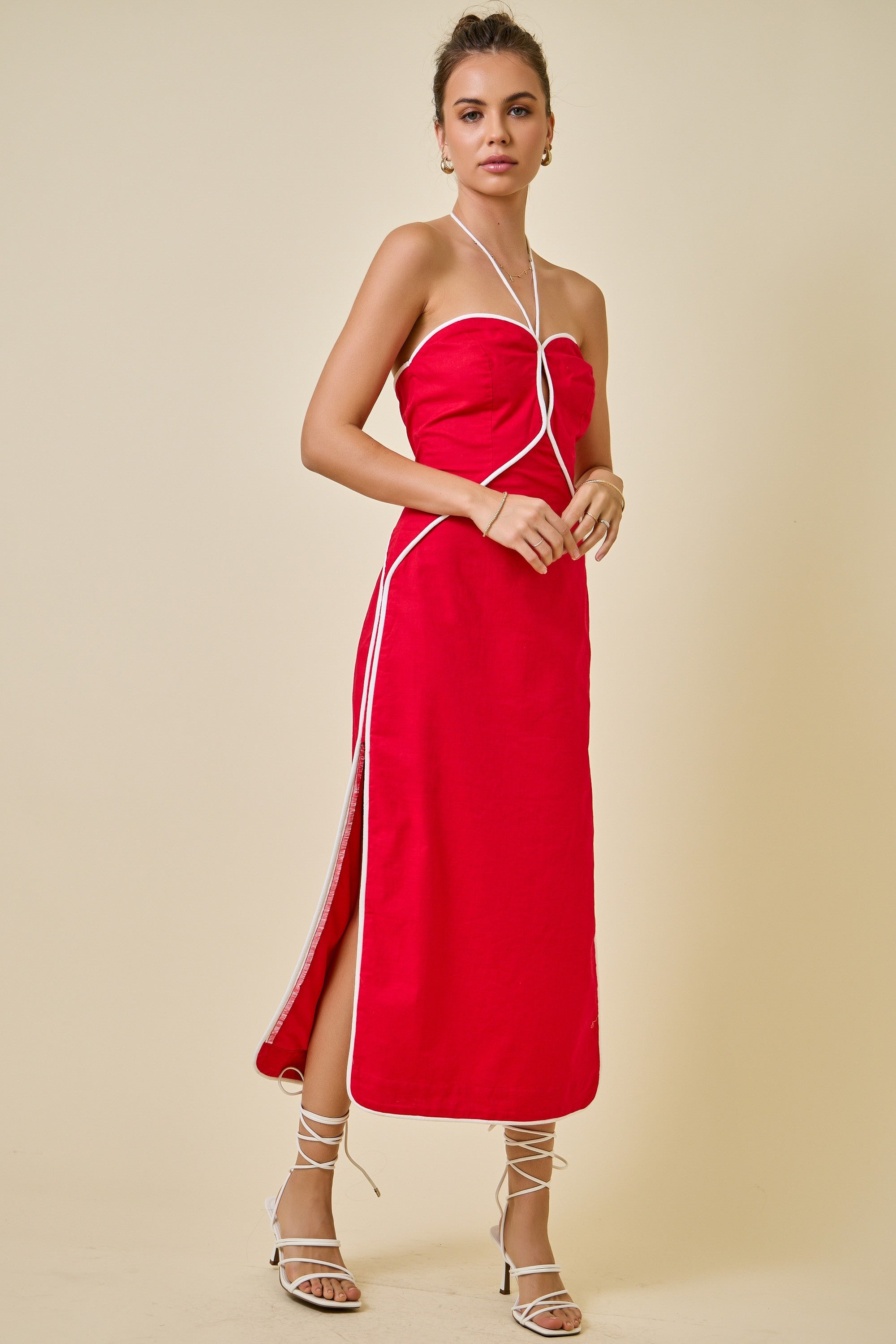 Maddie Halter Midi Dress in Red
