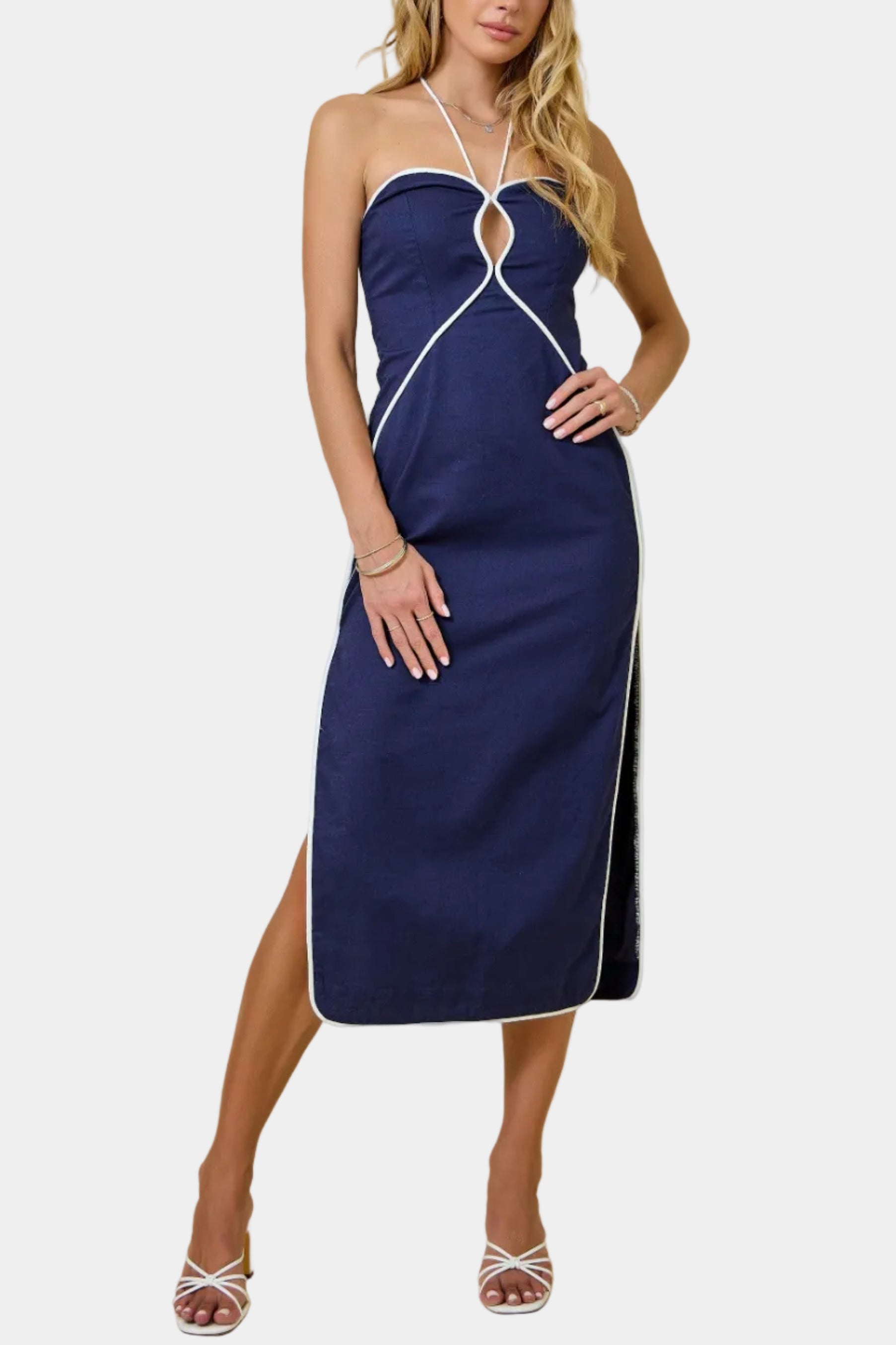Maddie Halter Midi Dress in Navy