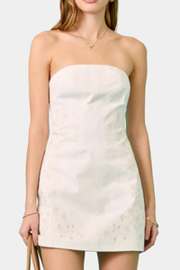 Rosalie Strapless Flower Embroidered Denim Mini Dress