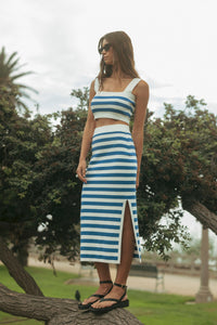 Gemma Stripe Sleeveless Knit Crop Top & Midi Skirt Set