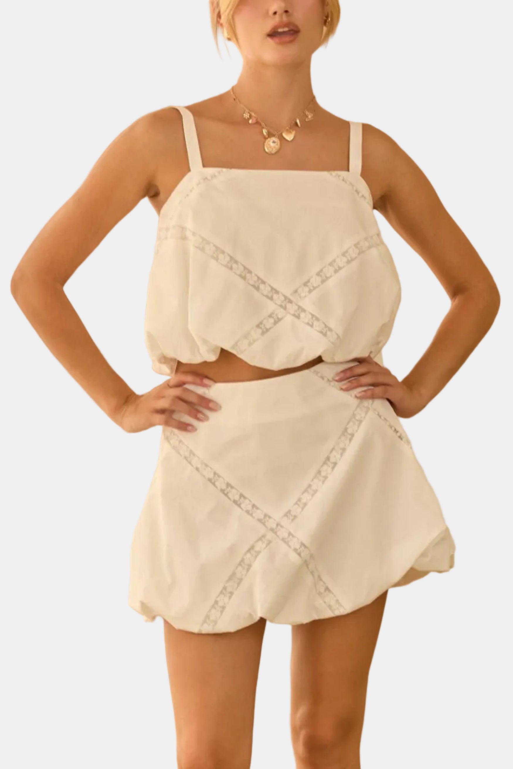 Kendra Lace Trim Bubble Top & Mini Skirt Set