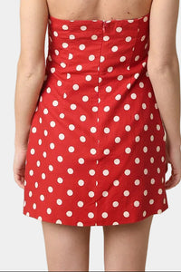 Benny Polka Dot Strapless Mini Dress in Red
