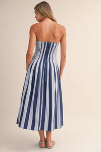 Keeley Striped Pleated Midi Dress