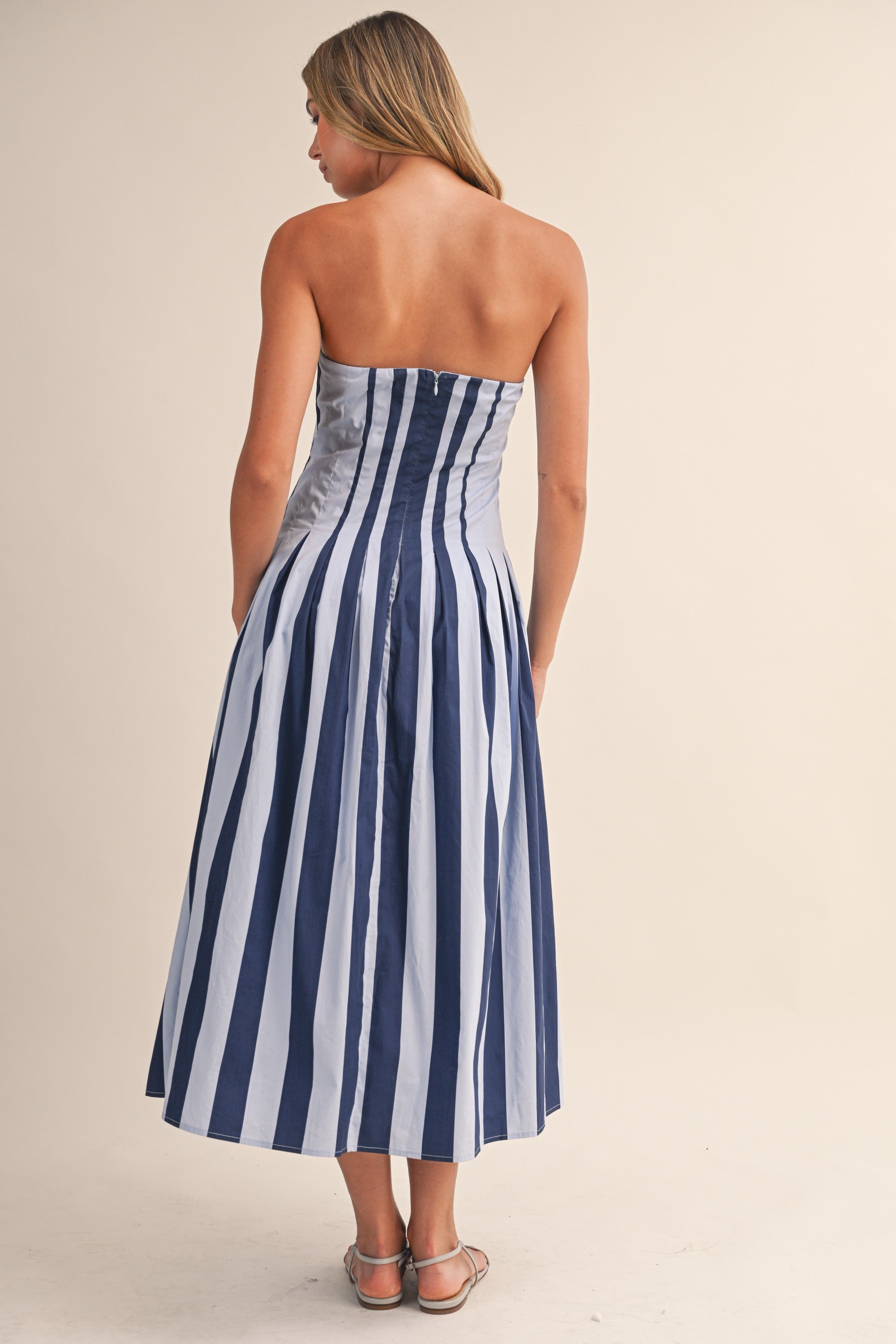 Keeley Striped Pleated Midi Dress