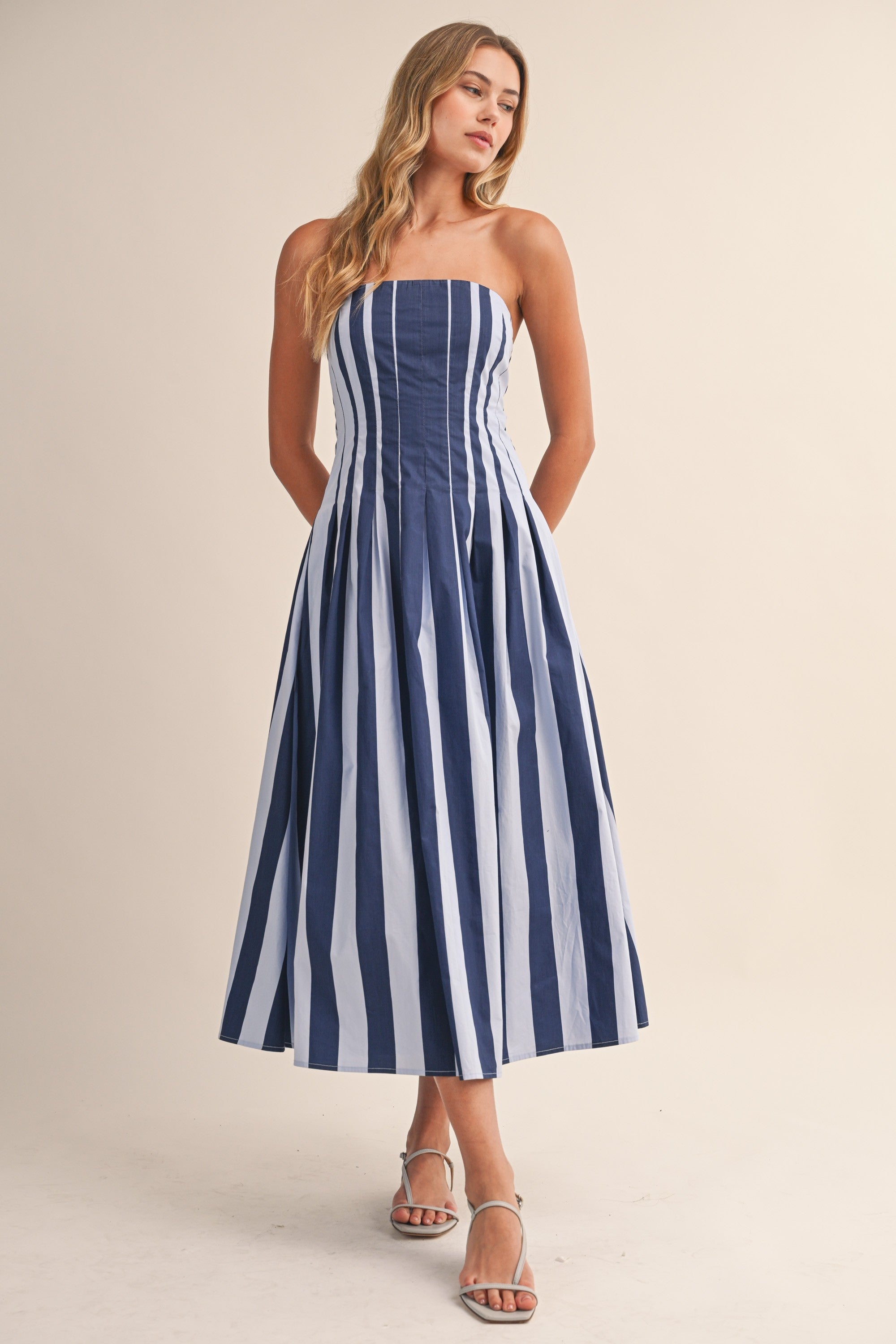 Keeley Striped Pleated Midi Dress