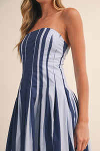 Keeley Striped Pleated Midi Dress