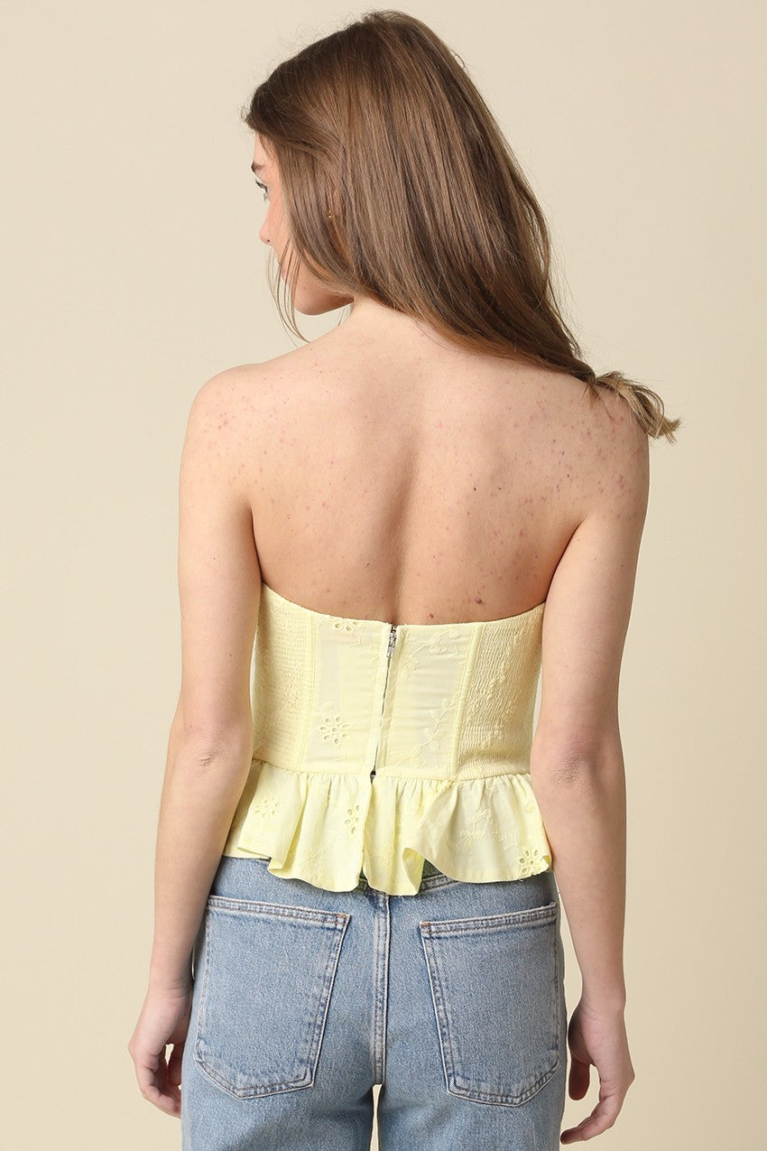 Brooklyn Eyelet Peplum Top in Butter