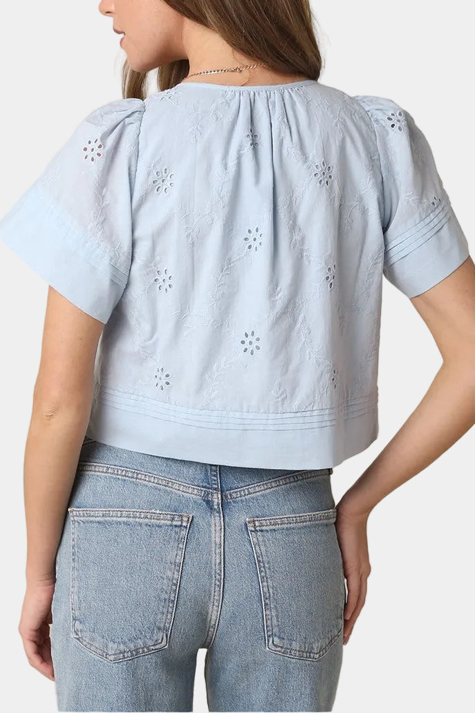 Elaine Flutter Sleeve Cropped Top in Sky Blue