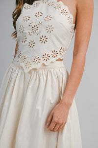 Cassie Eyelet Embroidered Halter Top & Midi Skirt Set