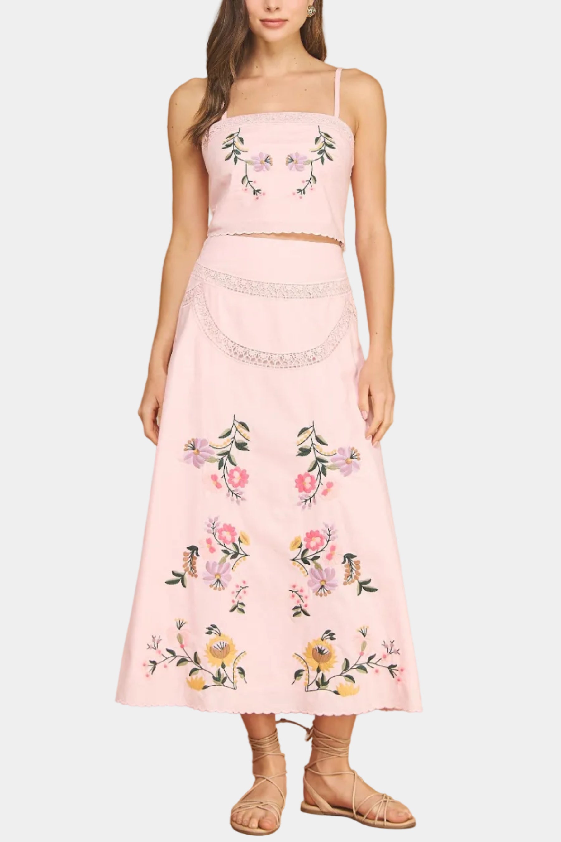Mckenna Embroidered Floral Skirt Set