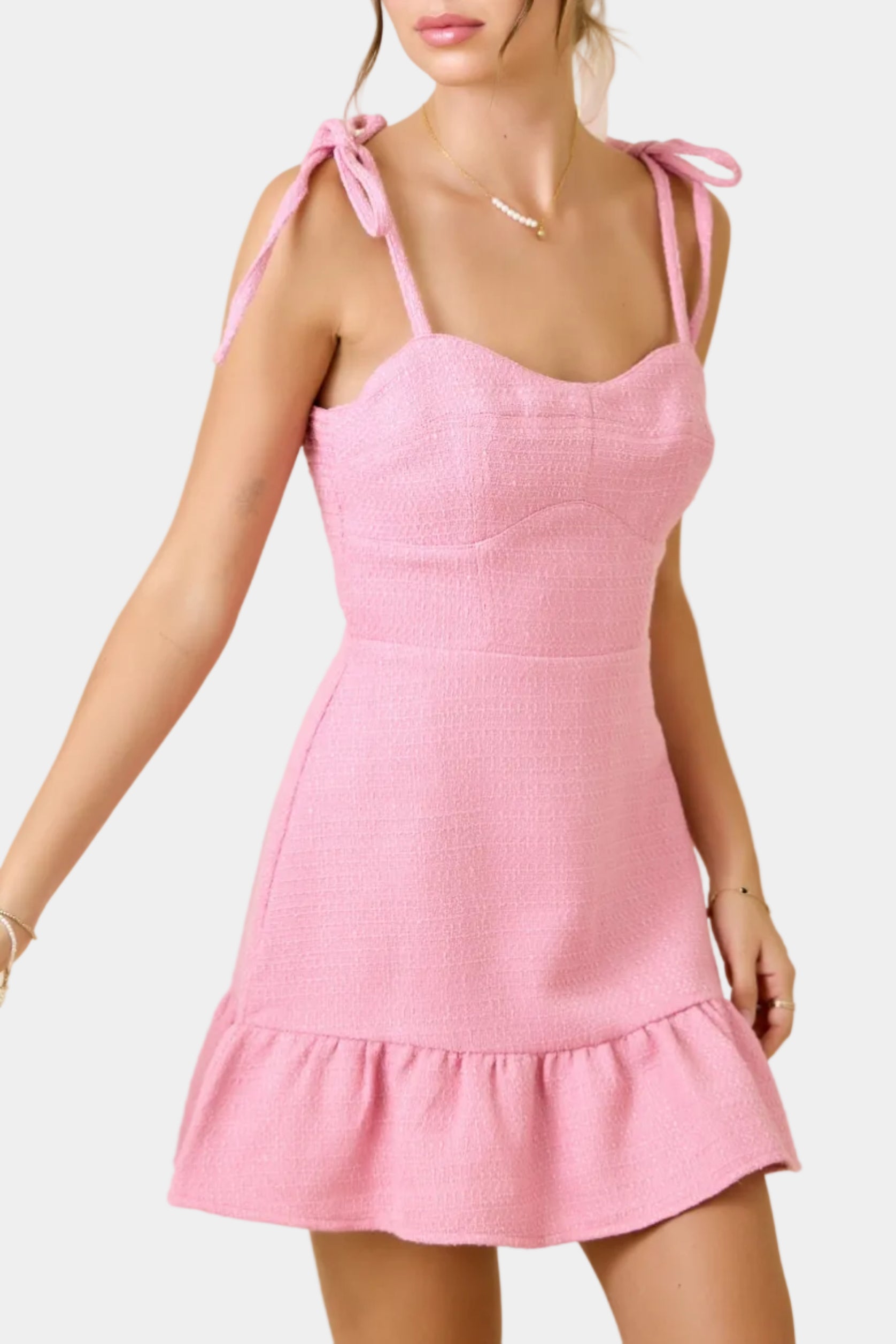 Wren Tweed Mini Dress in Pink