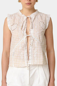 Elara Gingham Textured Tie-Front Blouse