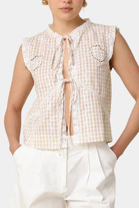 Elara Gingham Textured Tie-Front Blouse