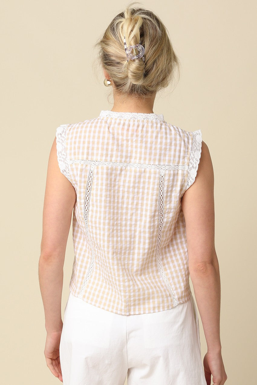 Elara Gingham Textured Tie-Front Blouse