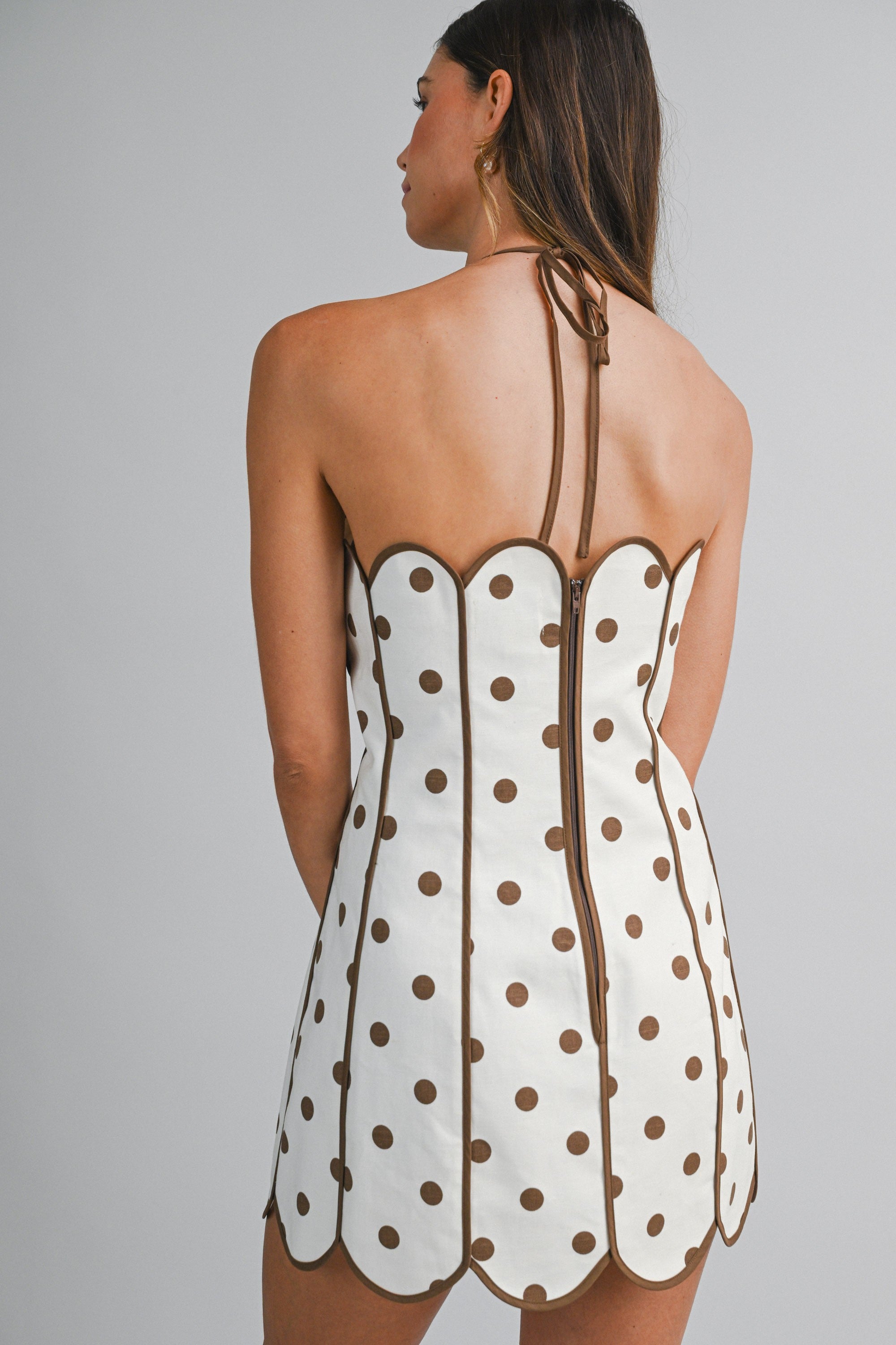 Jess Halter Scallop Polka Dot Mini Dress