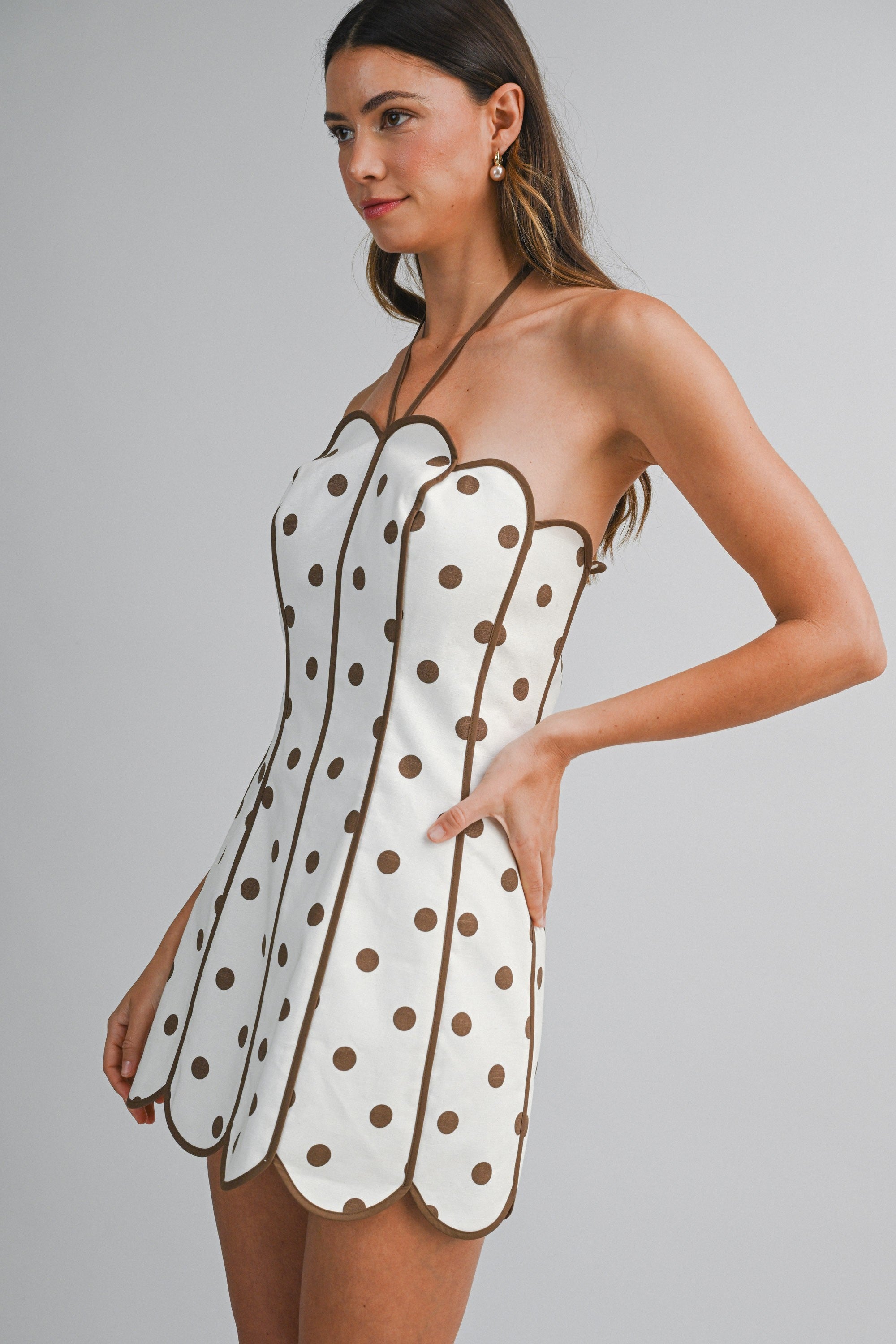 Jess Halter Scallop Polka Dot Mini Dress