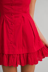 Delia Poplin Eyelet Lace Hem Mini Dress